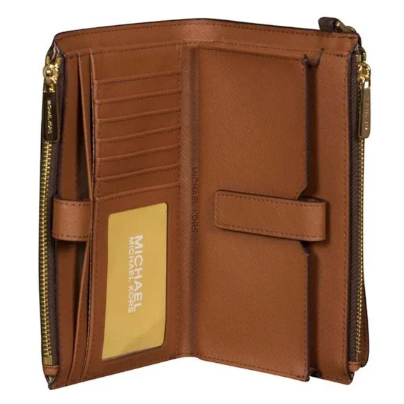 Michael Kors Large Jet Set Travel Double Zip Wristlet in Brown - Picture 3 of 3